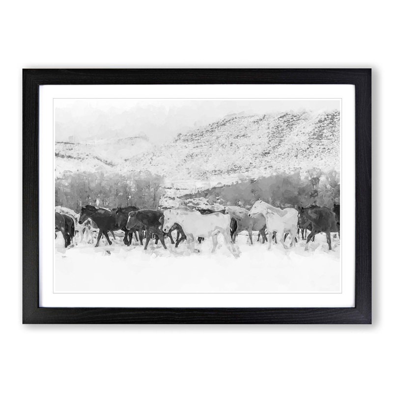 Herd of Horses in Abstract - Picture Frame Graphic Art Print, 36cm H x 48cm W x 2cm D, Black Framed
