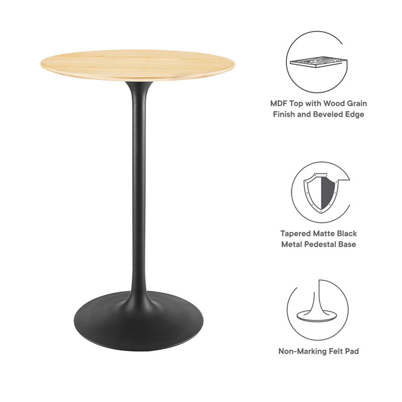 Round Black and Natural Wood Bar Height Table