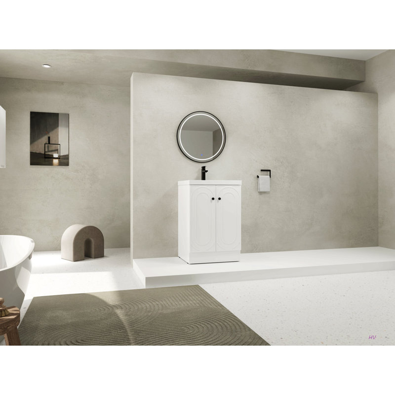 Meuble-lavabo autoportant 24 po avec lavabo en résine et 2 portes d'armoire à fermeture en douceur (emballage KD), 24"