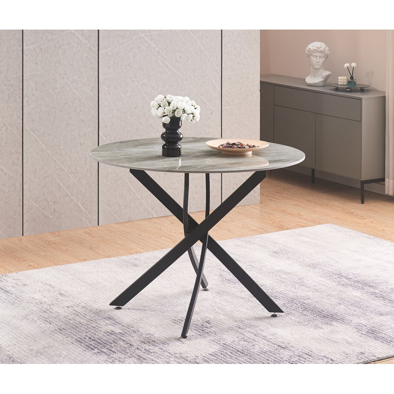Round Stone Top Metal Base Dining Table