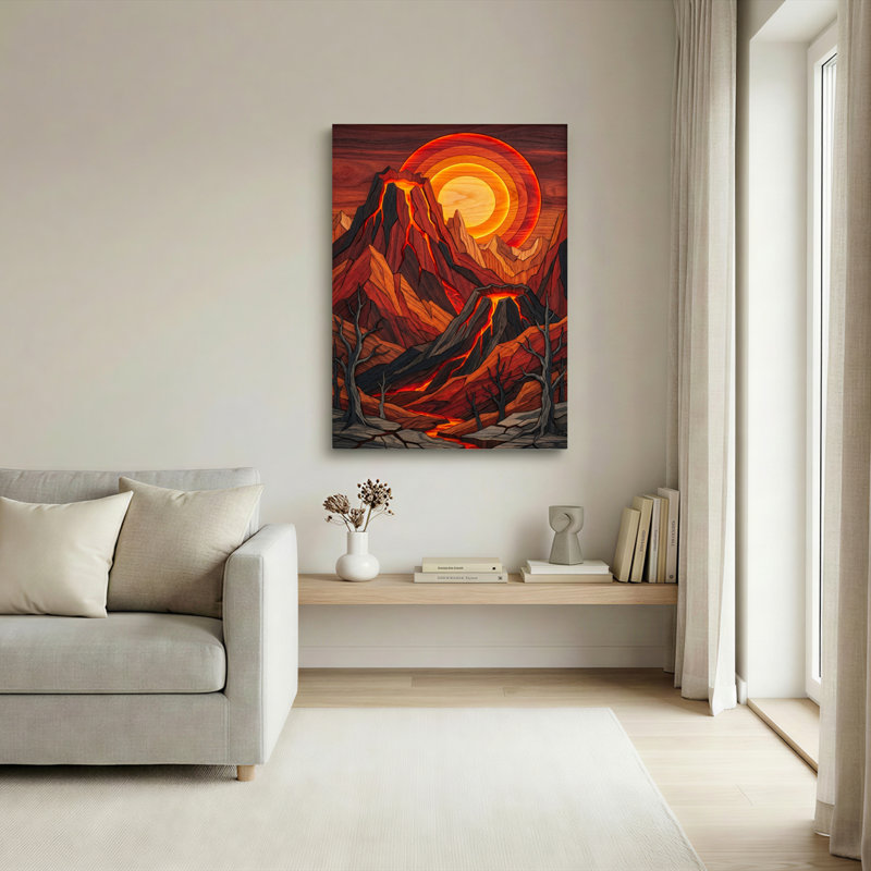 Tableau sur toile tendue représentant un paysage volcanique au coucher du soleil sur une montagne (lot de 1), 2030