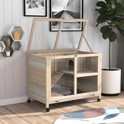 Maison de lapin compacte avec roues transportables - Bois naturel, imperméable, pour animal de compagnie