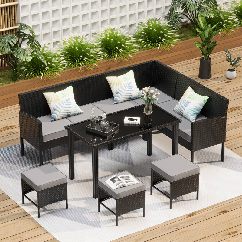 7 Backyard Furniture , Blue And Grey, Comfortable Seating, Space Saving, All-Weather , Frame, Outdoor Patio High-Back Comfortable, Garden Furniture,
