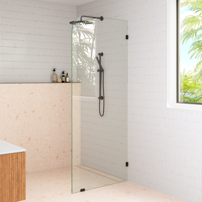 Solaris 32 in. x 78 in. Fully Frameless Radius Single Fixed Shower Panel, Matte Black