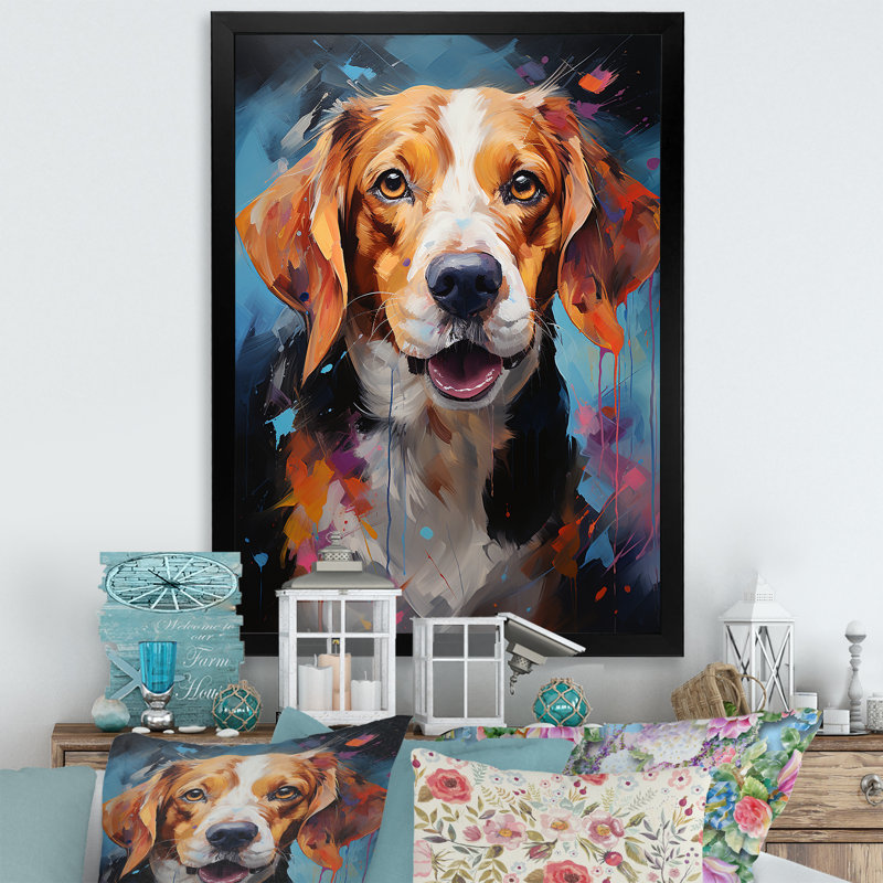 Beagle Bliss VI sur toile, Cadre simple noir, H 32 po x l 16 po x P 1 po