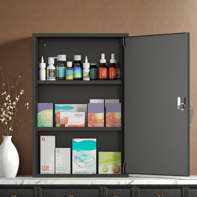 Medicine Cabinets with Storage, Black Steel Modern Wall Mount Bathroom