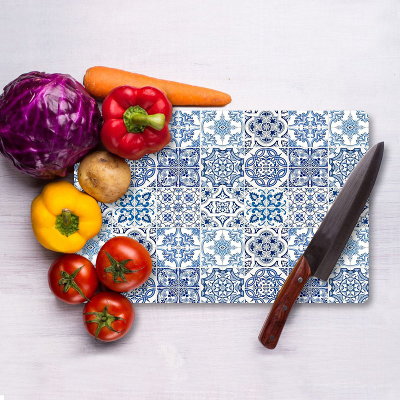 Planche à découper en verre trempé Flourish, 7,9 po x 11,8 po | 100% antibactérien, surface facile à nettoyer, pieds en silicone antidérapants | Parfait pour la préparation et le service des aliments, durable et élégant pour la cuisine, ne va pas au lave-vaisselle