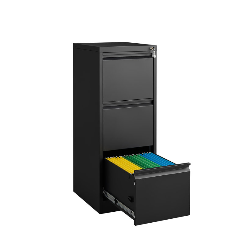 3 Drawer Office Cabinet With Lock - Metal, Scratch, Fits Multiple File Sizes, Quiet Working Environment 3 Metal Filing For Use Construction, Lockable, Letter/A4/Legal Size Files, Tilt Feature