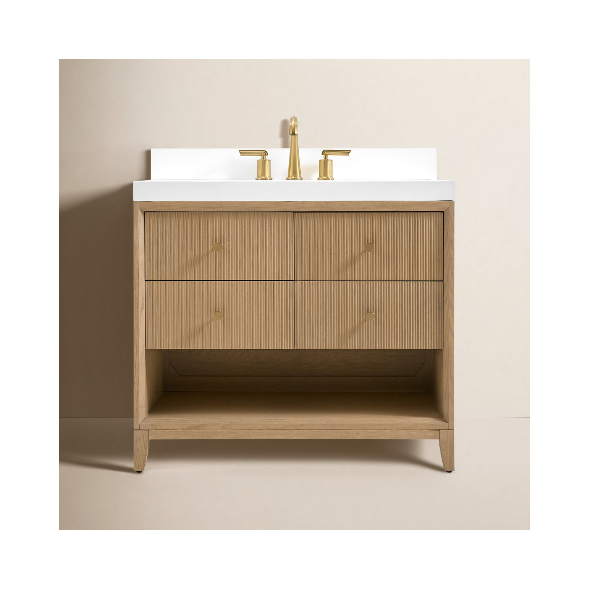 Momo Bath Vanity Set With White Quartz Vanity Top And White Undermount Basin, Oak, 36"