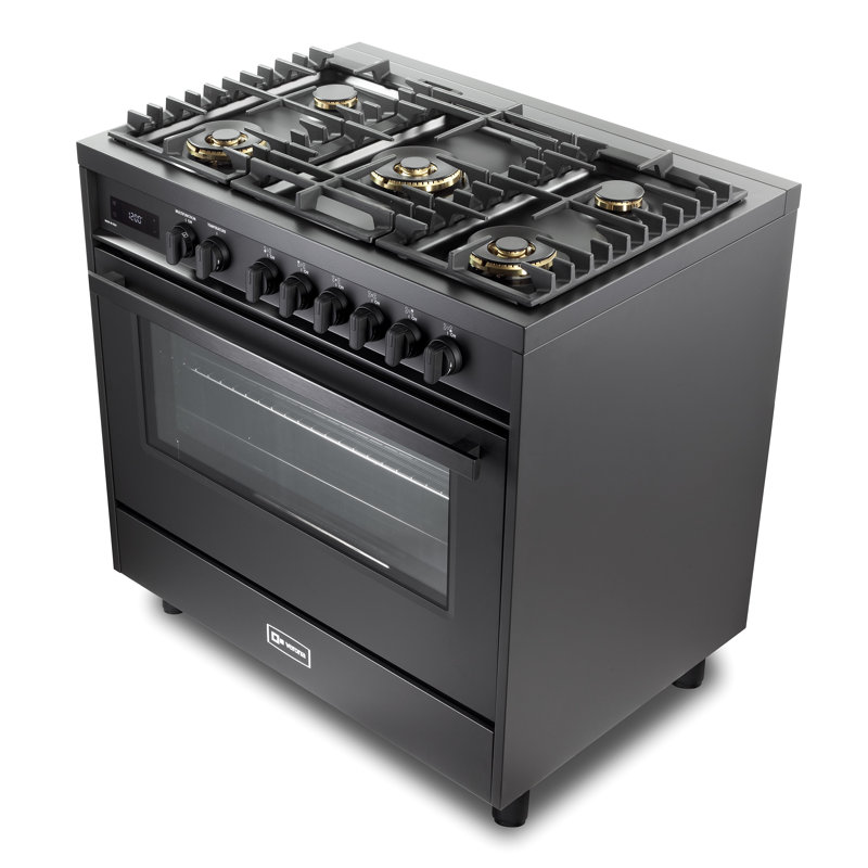 Verona Ultima Midnight Series 36 Inch Dual Fuel Range with 5 Sealed Burners (Matte Black)