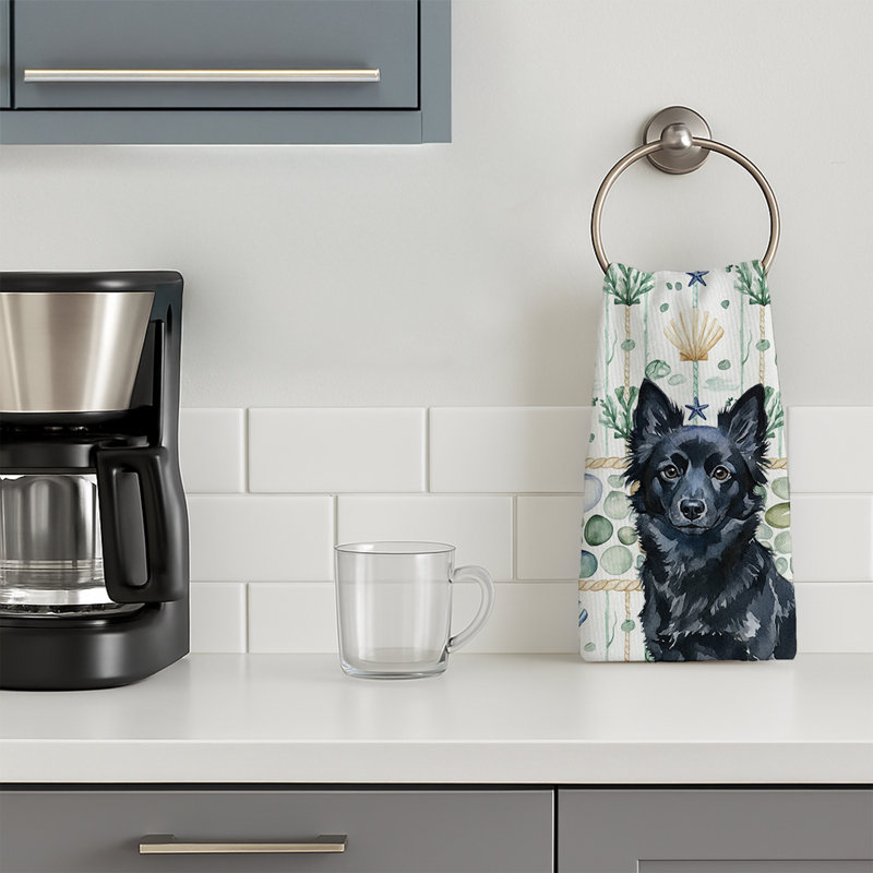 Schipperke Coastal Sea Glass Kitchen Towel, Schipperke