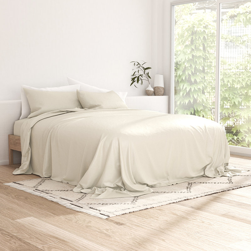 Ensemble de draps 100% rayonne de bambou, Ensemble de draps pour grand lit avec 2 taies d'or, Ivory