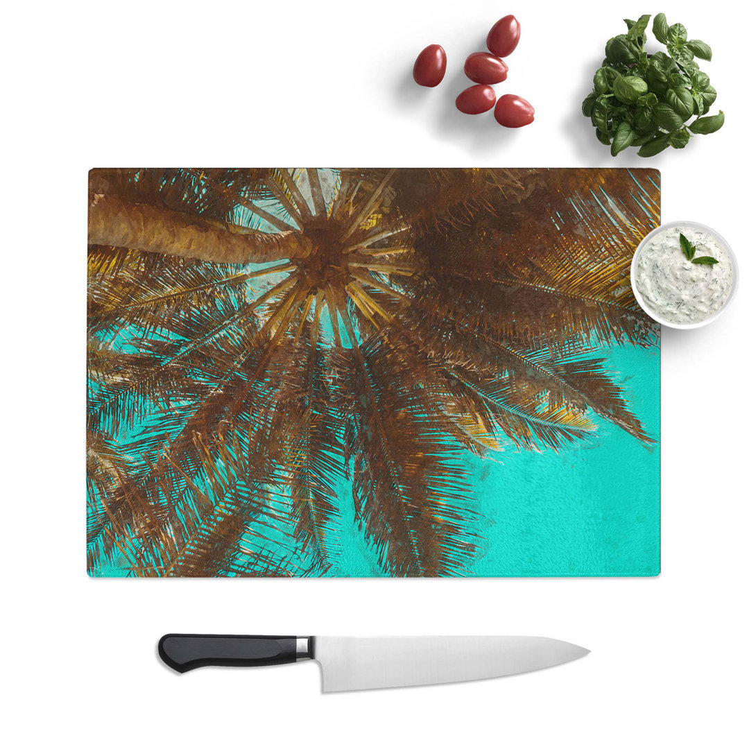 Tempered Glass Below the Tropical Palm Trees Chopping Board