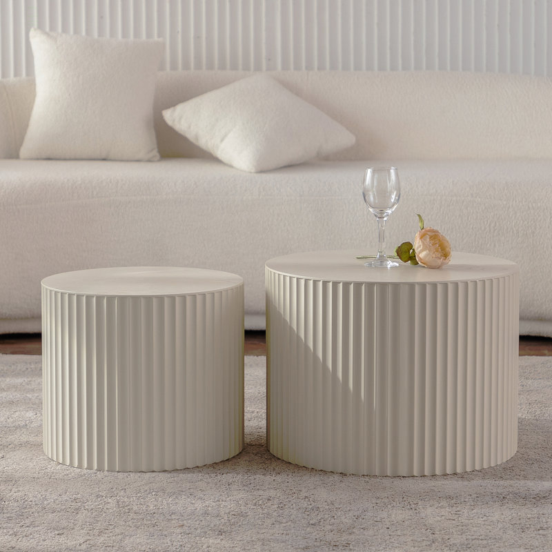 Table basse ronde en bois pour le salon et les petits espaces, H 15,78 po x l 47,28 po x P 47,21 po, Beige