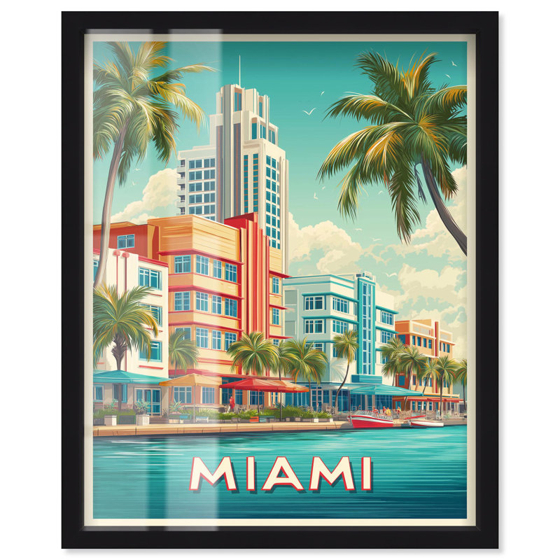 «Miami Deco I Shadowbox Print Retro Summer Decor» par Art Remedy, Noir, H 21 po x l 17 po