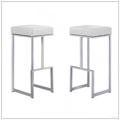 31" H Faux Leather Bar Stool Set of 2 with Chrome Base, Backless Counter Stool for Kitchen Dining Room, White