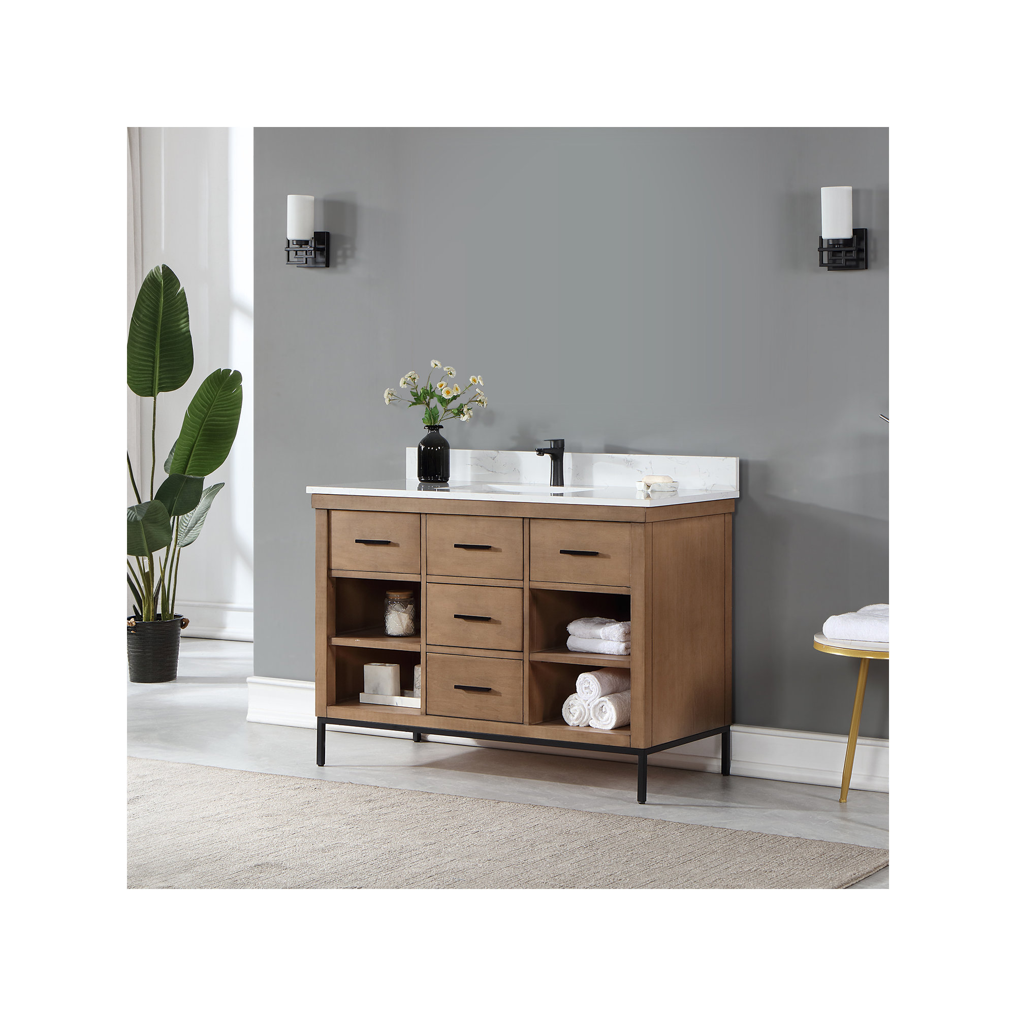 Kesia 48'' Single Bathroom Vanity, Matte Black, Brown