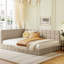 Lit de jour beige rembourré pleine grandeur - Style classique moderne, rehausse la chambre à coucher, avec élégance en velours de lattes, s'adapte à la chambre à coucher, support