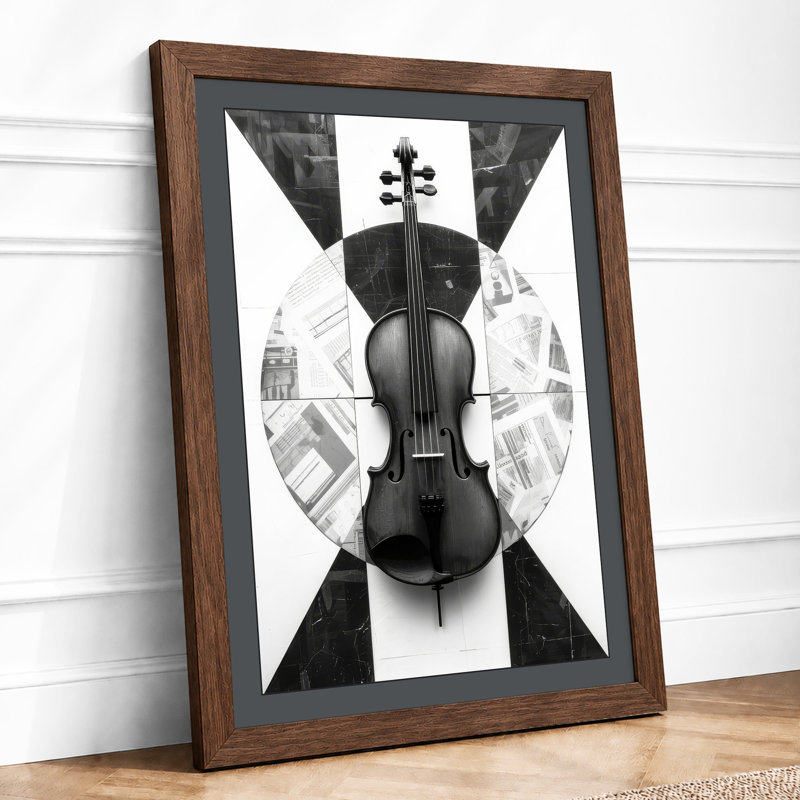 Violin Symmetry Modern - Framed Print, A4 - 29.7 x 21.0 cm, Walnut