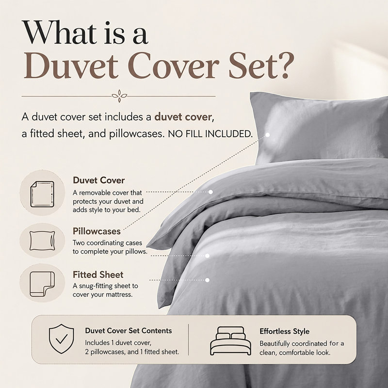 4-Piece Microfiber Duvet Cover Set – Pillowcases & Fitted Sheet, Super King Duvet Cover  + 3 Additional Pieces, Silver