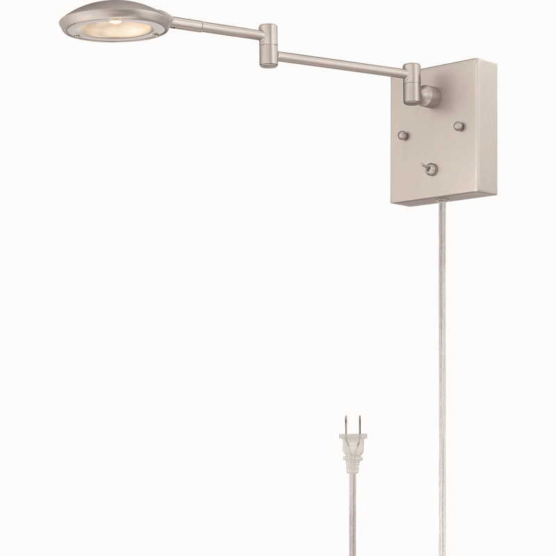  V4791 Feodosie Steel Integrated LED Nickel Plug-in Adjustable Swing Arm Sconce with Swing Switch, Nickel