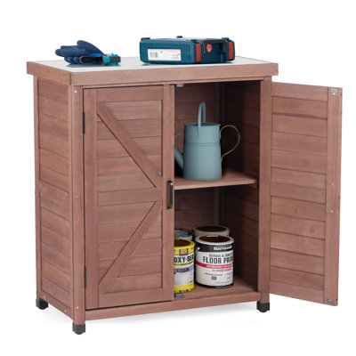 Outdoor Cedar Wood Potting Bench with Storage Cabinet and Metal Top