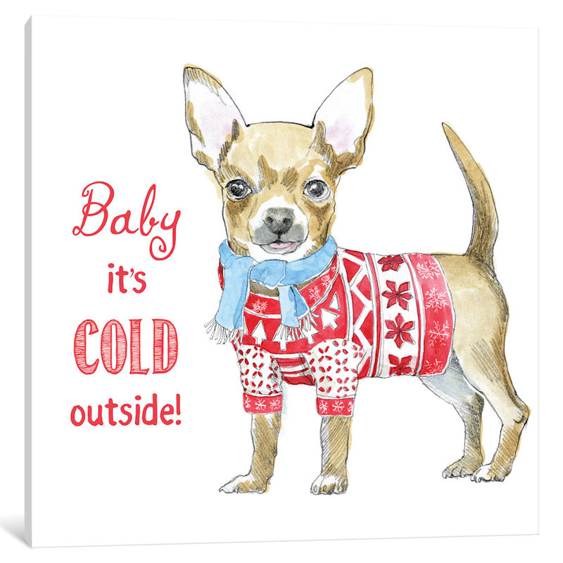 « christmas glamour pup i », impression sur toile, H 12 po x l 12 po x P 0,75 po, Pas de tapis, Toile tendue