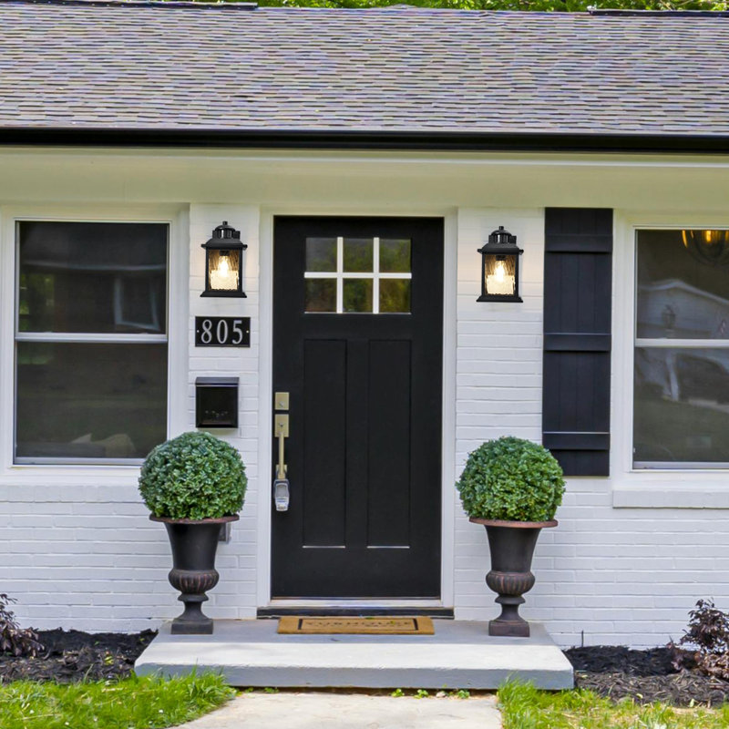 1-Light Matte Black Metal Frame Glass Shade Outdoor Wall Light with 2 GFCI and Motion Sensor Dusk to Dawn