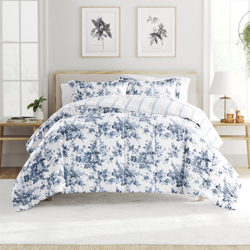 Blue Floral Twin Reversible Down Alternative Comforter Set