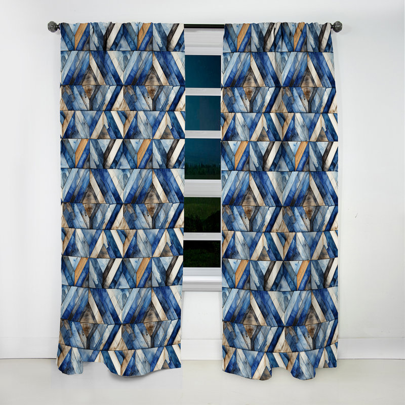 Rustic Cobalt Lattices Elegance I - Rideau abstrait - Rideau géométrique occultant - 1 panneau, L 52 po x L 95 po