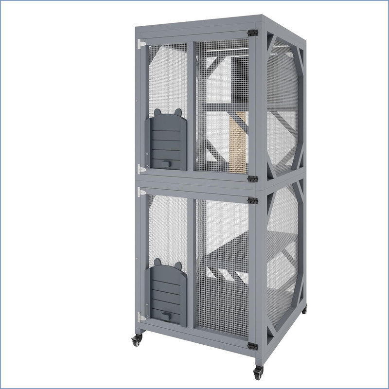 68'' Window Catio Outdoor Cat Enclosure On Wheels, Large Cats Kitty House with Waterproof Roof, Cat Playpen Outside Cattery with Platforms, Resting Box and Scratching Post
