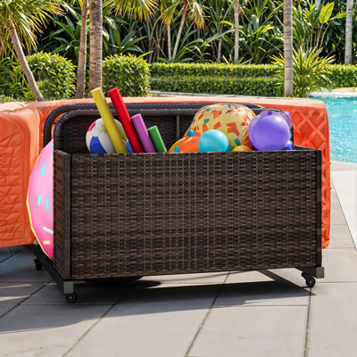 Versatile Wicker Garden & Poolside Dolly, Outdoor Furniture Dolly, Portable Pool Caddy