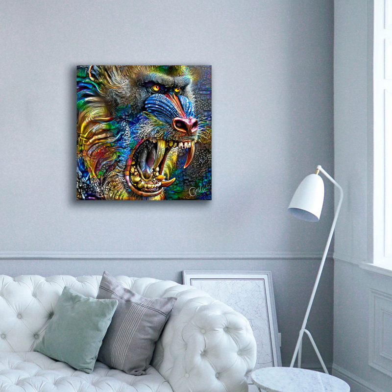  «Mandrill» par Pedro Gavidia, art mural sur toile, 37 po x 37 po