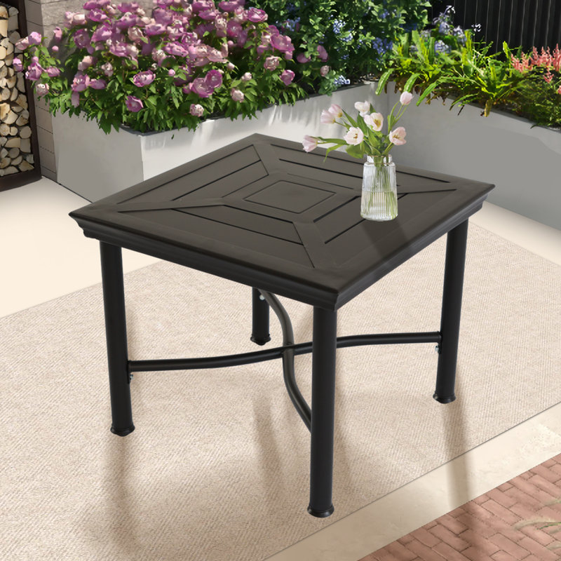Table d'appoint d'extérieur pour patio avec plateau en acier à lattes et structure thermolaquée