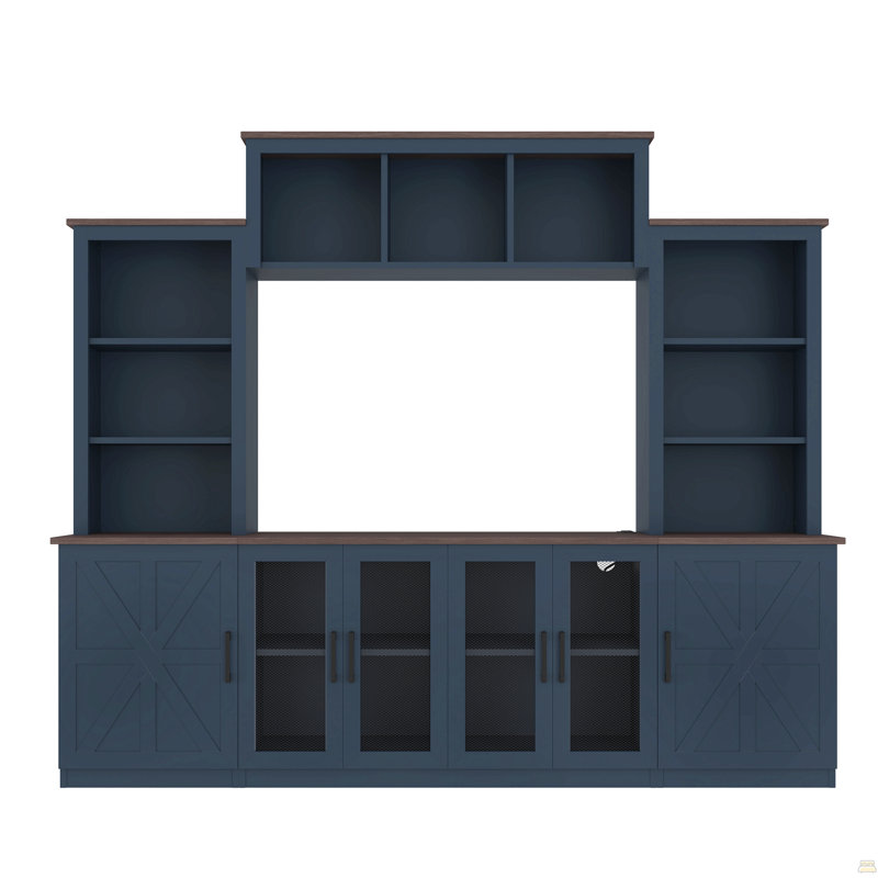 Wall Unit Entertainment Center With Charging Station And Usb Charging, Blue