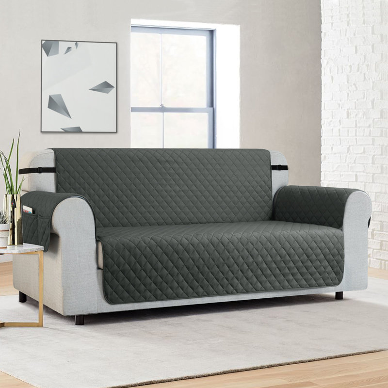 Causeuse réversible matelassée avec poches latérales, H 76 po x l 98 po x P 22 po, Gris