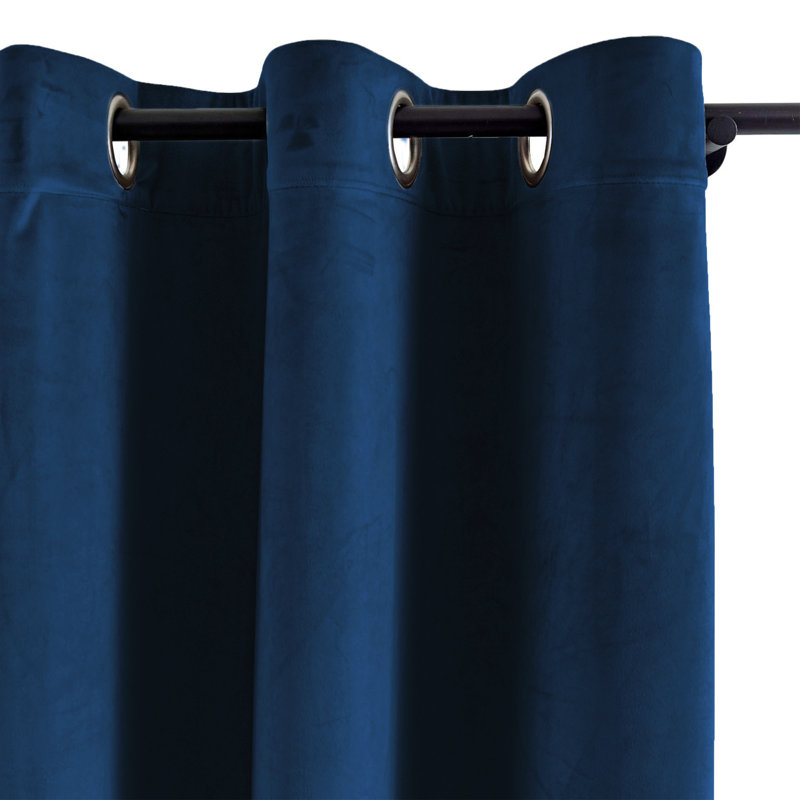 Heavy Velvet Eyelet Ready Made Thermal Drapes & Curtains, 228cm Width x 228cm Drop, Navy