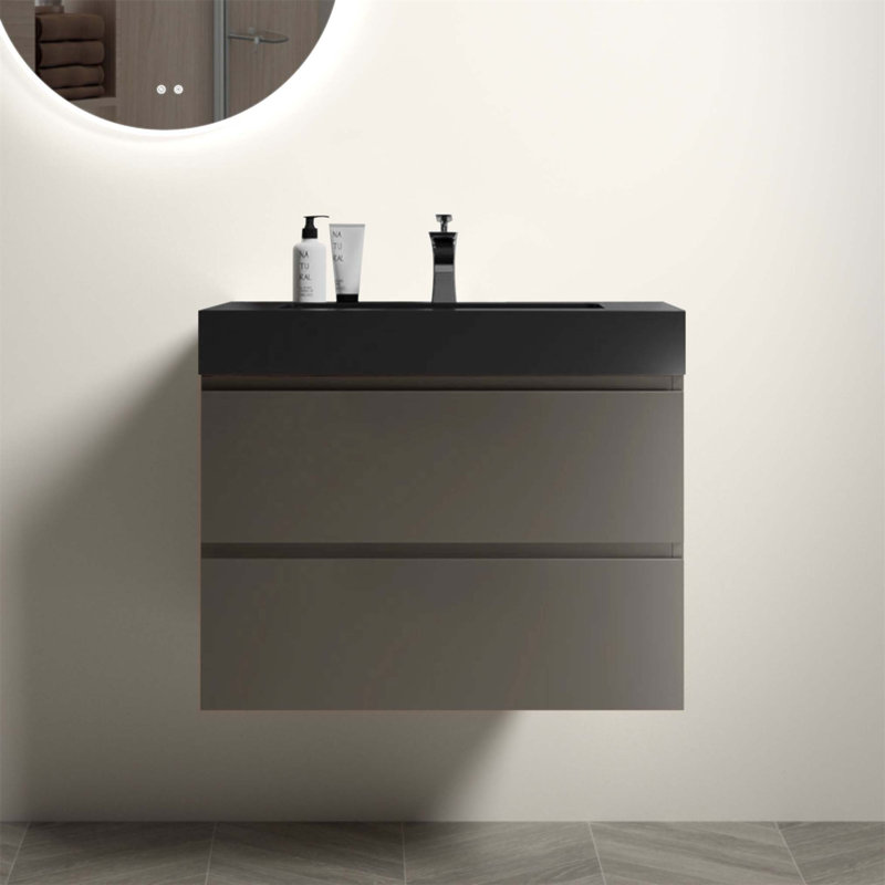 Meuble-lavabo flottant mural moderne avec lavabo, grand rangement et tiroirs à fermeture en douceur silencieuse pour des salles de bain élégantes