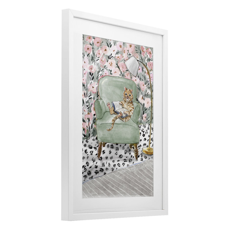 «Cozy Cat», reproduction encadrée sous verre, conception de Lanie Loreth, Cadre blanc côtier, H 20 po x l 14 po
