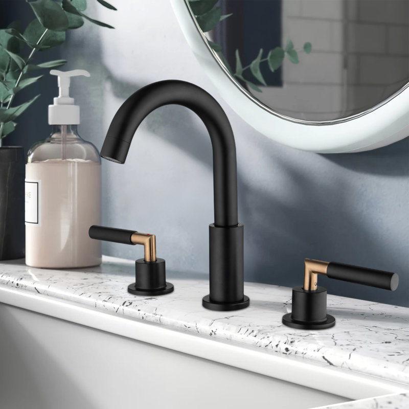 Modern Widespread Two Handles  Bathroom Sink Faucet in Matte Black, Lead-Free Stainless Steel with Drain Assembly