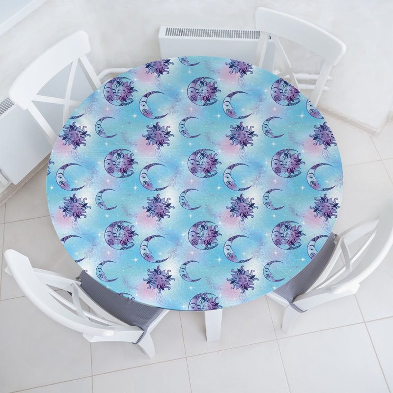 Winston Porter Esoteric Fitted Round Tablecloth Pale Blue Lavender Blue, 51.97" Round