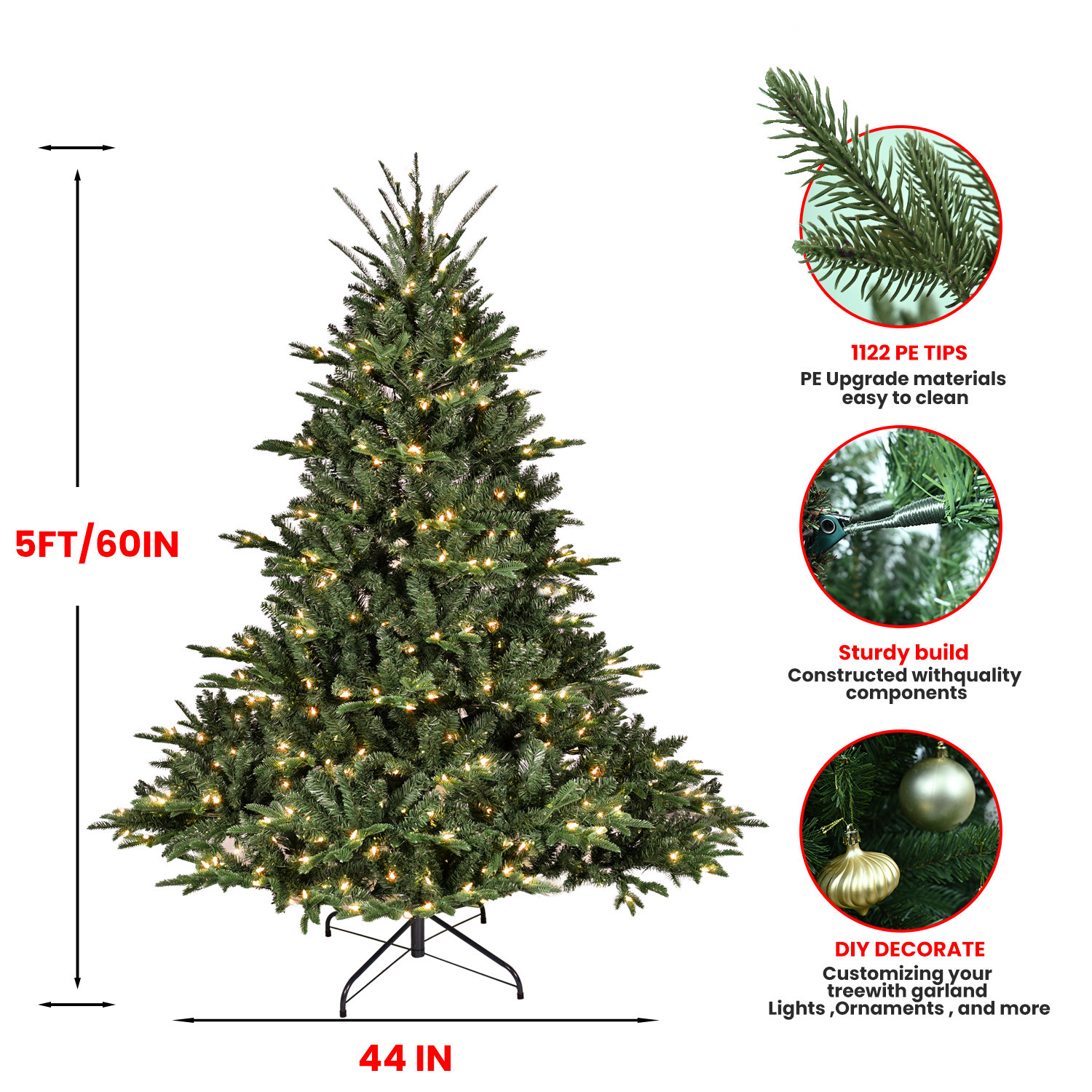 Pre-Lit Christmas Tree, 5'