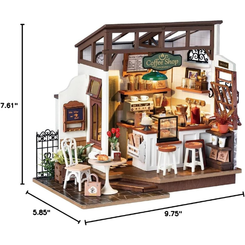 Diy Miniature Coffee Shop Model Kit - Wooden Dollhouse Craft For Adults, Home Decor & Relaxing Building Project, Gift Idea For Birthday & Holidays