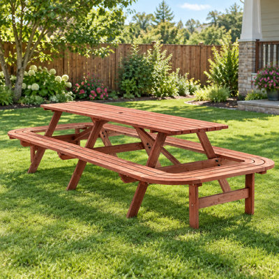Table de pique-nique en bois brun de 8 pieds avec bancs pour 14 à 16 personnes
