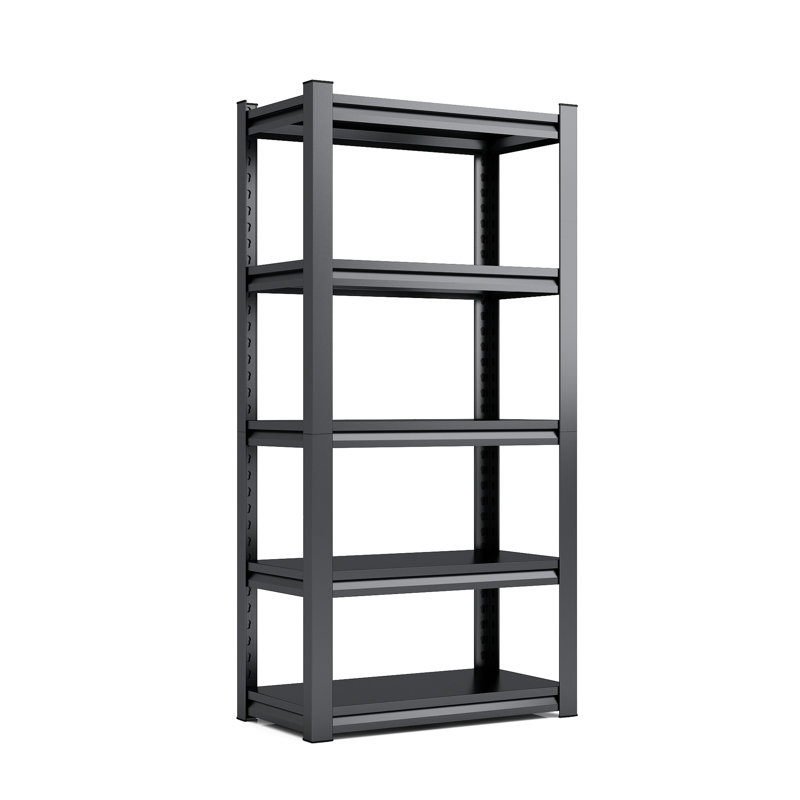 Étagère de garage en métal à 5 niveaux de H 72 po, 2 000 lb, tablettes réglables pour salle de sport, noir et gris, rangement de bureau moderne Allure, garage, cuisine, entrepôt, apparence