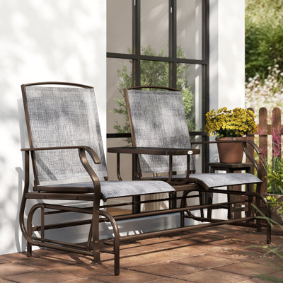 2-Person Patio Glider Bench, Outdoor Porch Glider Chair with Table for Backyard Garden Porch