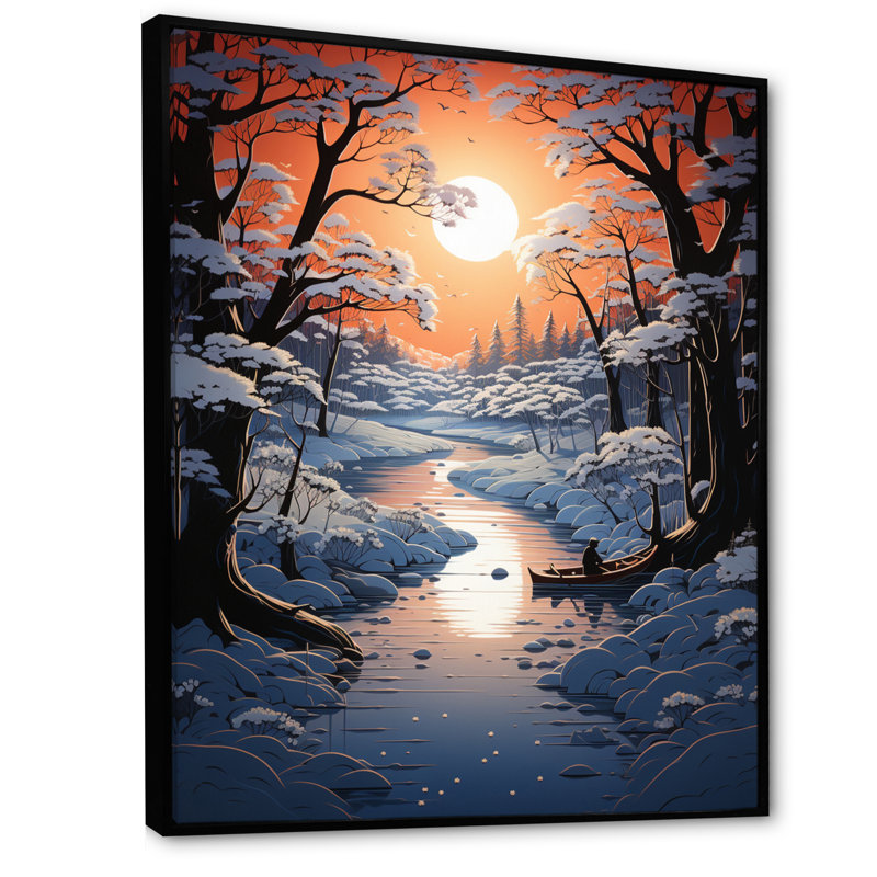 Winters River Papercut II, reproduction d'art sur toile, H 40 po x l 30 po x P 1,5 po, Cadre flottant noir