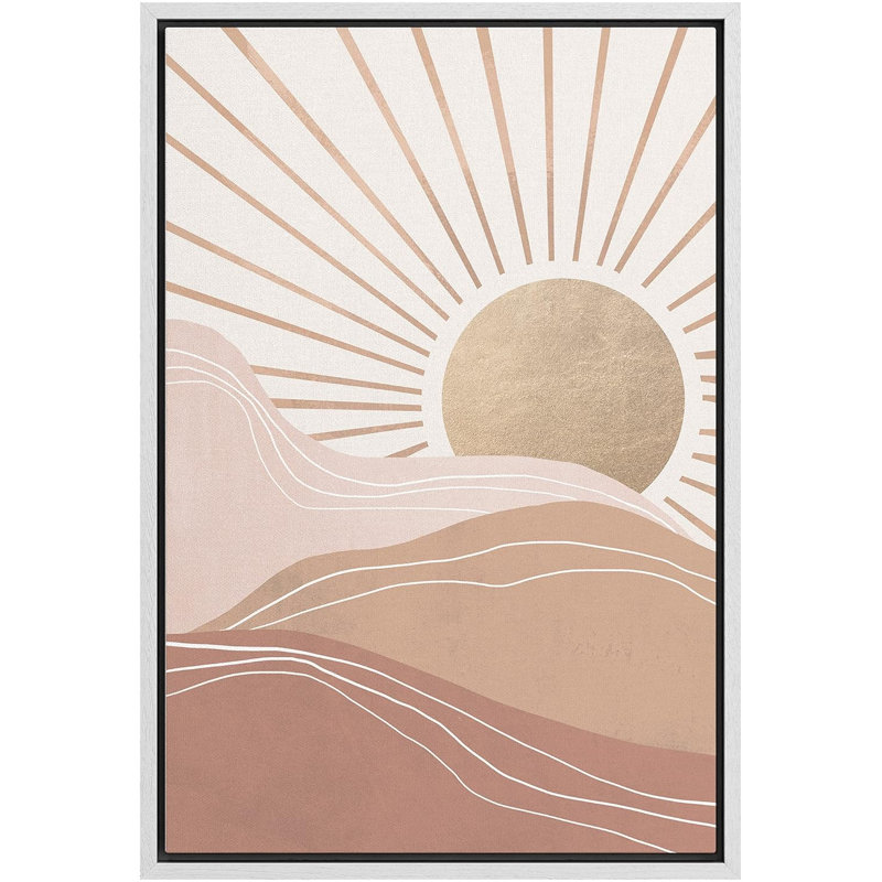 Sun and Moon " Sunbeams Over Mountain Range Nature Wildlife Modern Art Modern Scenic Relax/Calm Brown Warm " Print, White