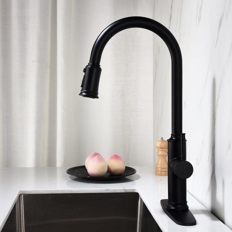 Pull Out Kitchen Faucet In Matte Black Stainless Steel, 360 Rotating High Nozzle, Single Lever For Precise Water Handling, Rust Surface, Aerators A Smooth And Bubble-Rich Stream With , Lever, Nozzle