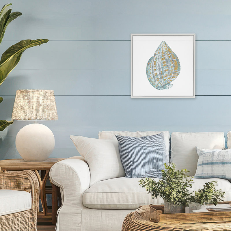 Coquille royale, giclée à spirale, design par Lorenzo Collective, H 17 po x l 17 po, Giclée encadrée blanc bord de mer